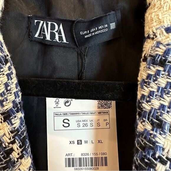 NWT Zara Blogger Blue White Double Breasted Textured Blazer Jacket. - Picture 11 of 13